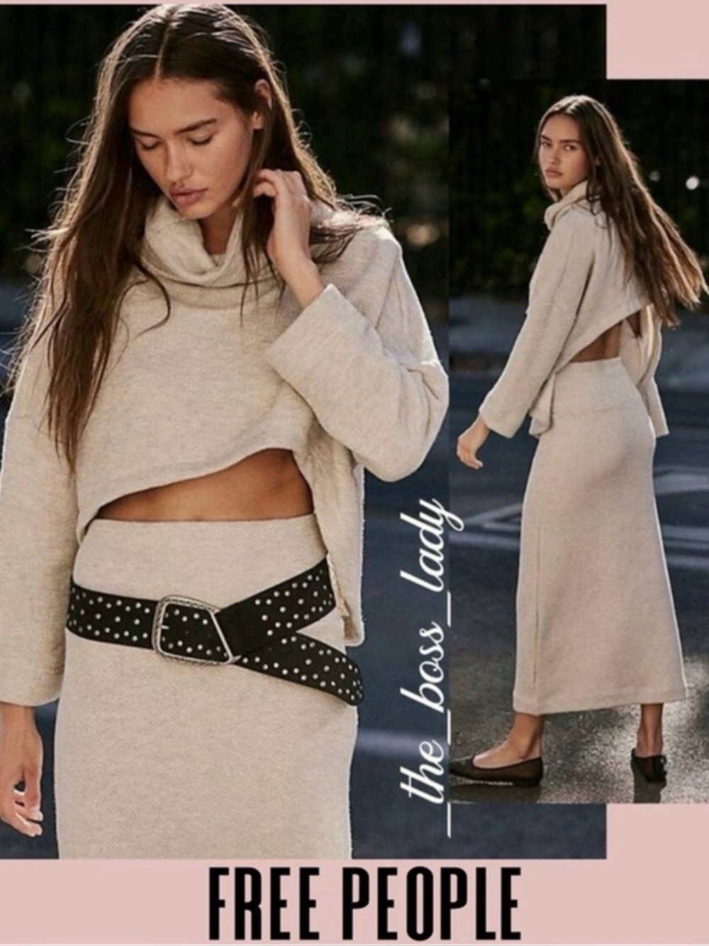 Free People sweater set top and midi skirt co-ord matching set knit Medium